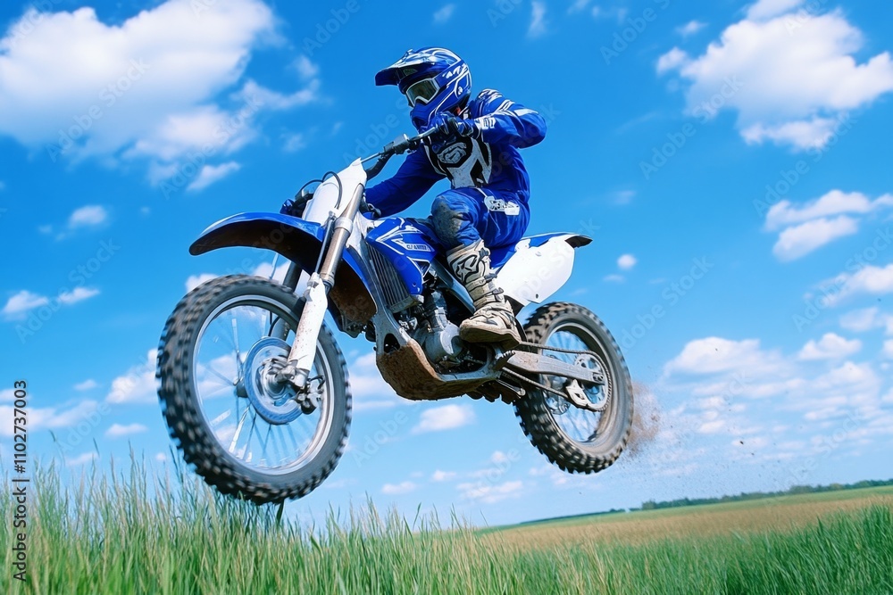 A dirt bike leaping over a dusty hill during an adrenaline-filled motocross race A dirt bike leaping over a dusty hill during an adrenaline-filled motocross race