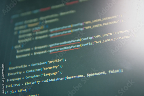 Code in the Spotlight:  A close-up shot of lines of code on a computer screen, illuminated by a soft light, symbolizing the intricate work of software development. 