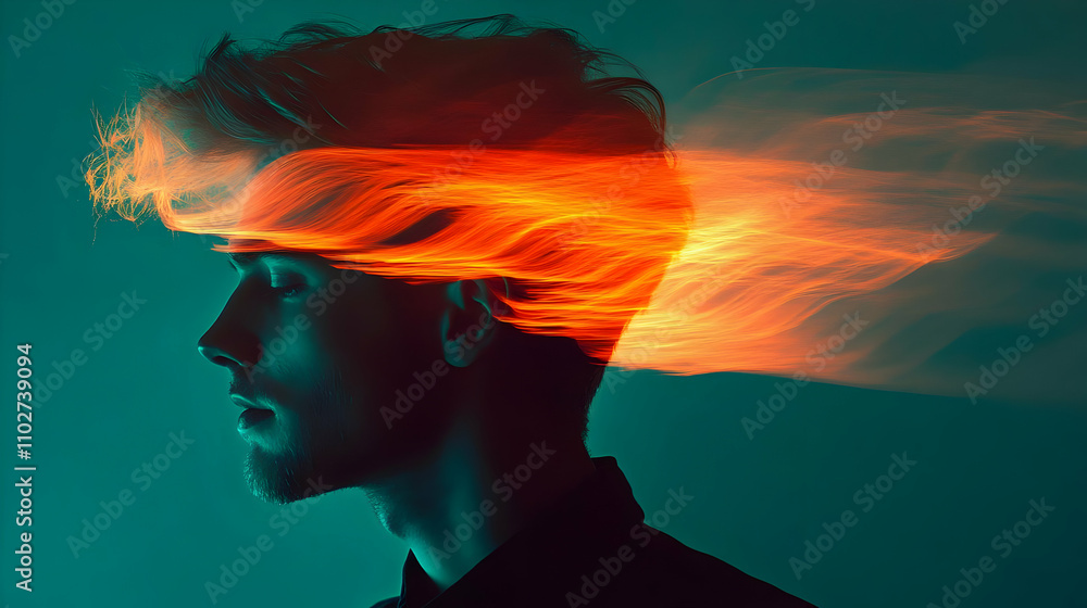 Abstract Illustration Fiery Hair Man Abstract Illustration Fiery Hair Man