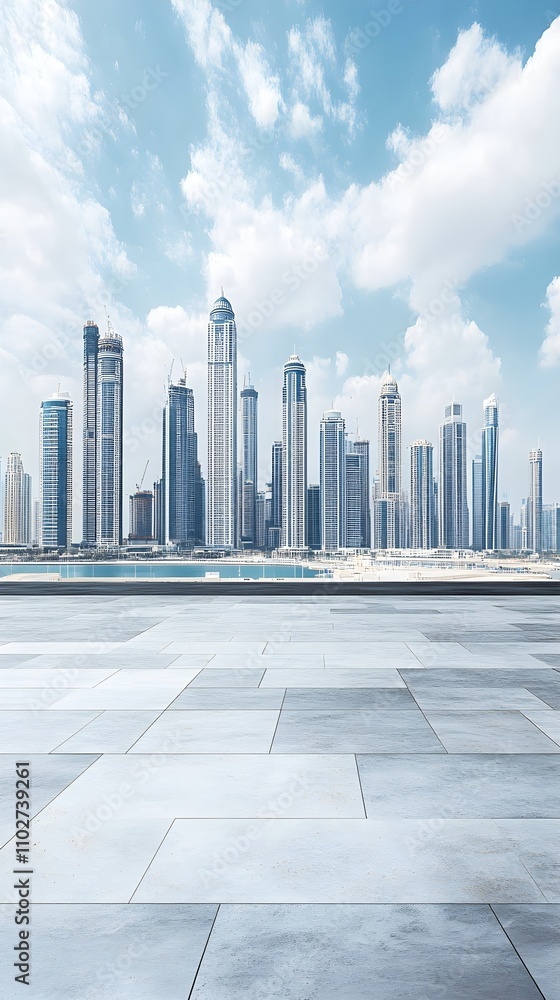 empty square floor and city skyline with building background dubai empty square floor and city skyline with building background dubai