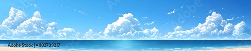 Blue Sky and White Clouds Over the Ocean