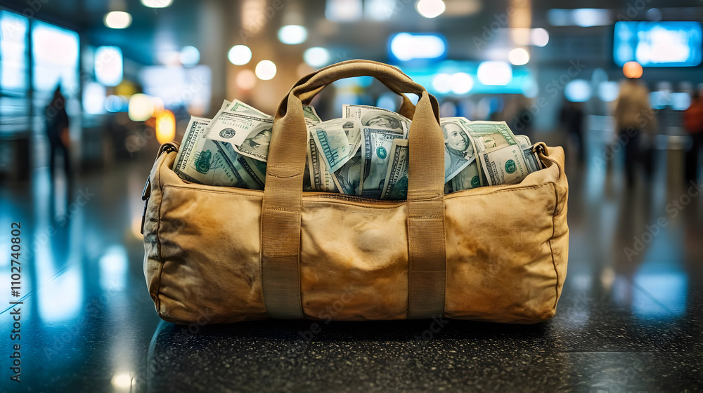 Obraz premium Travel Bag Full of Cash - Realistic Image