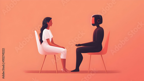 Digital Therapy Illustration: Woman and Robot in Conversation