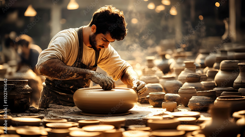 Artisan Pottery Making, Realistic Image Artisan Pottery Making, Realistic Image