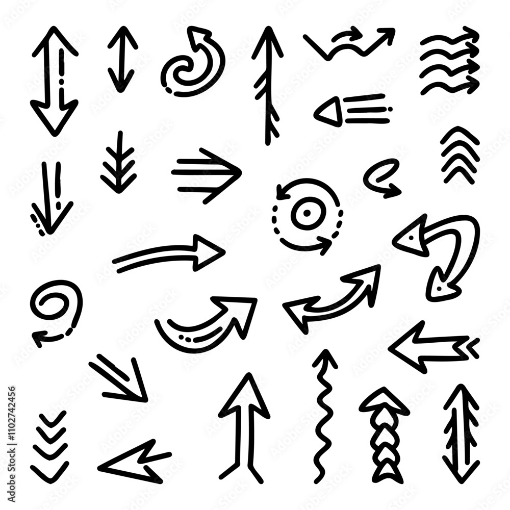 set of hand drawn arrows with different shape pareasis, Arrow doodle illustration. set of hand drawn arrows with different shape pareasis, Arrow doodle illustration.