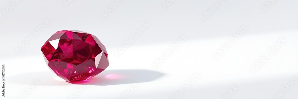 Ruby crystal placed against a white background with subtle reflections and highlights, gemstone, crystal, reflection Ruby crystal placed against a white background with subtle reflections and highlights, gemstone, crystal, reflection