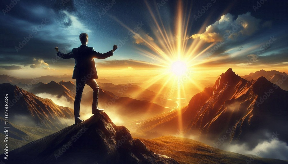 Fototapeta premium Triumph of Success: Reaching the Peak of Personal Growth