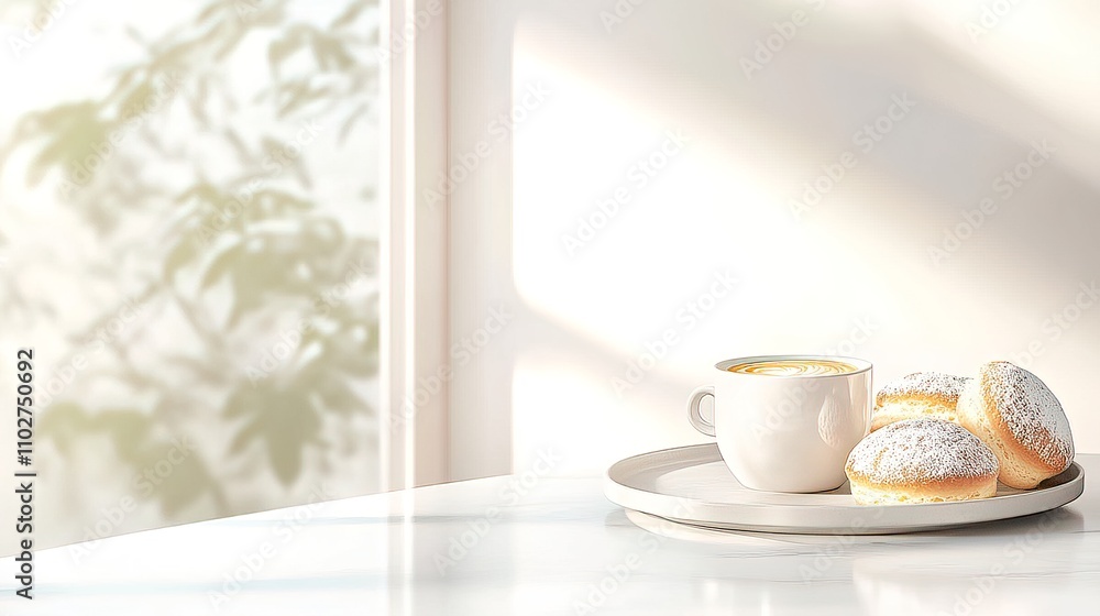 Freshly Baked Pastries with Coffee on a Light Background Freshly Baked Pastries with Coffee on a Light Background