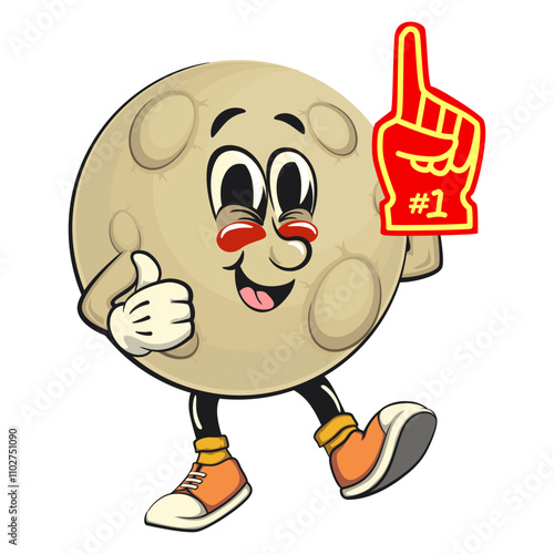 Moon mascot character illustration raise foam finger, cartoon mascot isolated, work of hand drawn