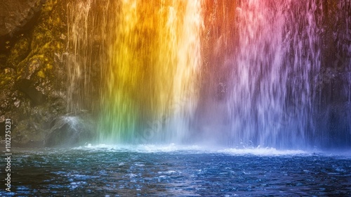 Rainbow waterfall, where sunlight meets water to create a vibrant, colorful spectrum over the cascade