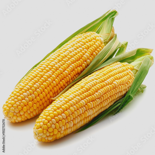 Fresh and Juicy Corn on the Cob with Bright Yellow Kernels, Green Husks, and Natural Background for Summer Recipes and Healthy Eating Options