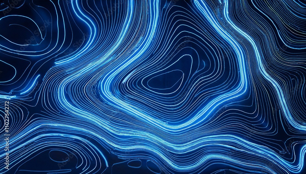 Abstract blue neon lines swirl in a mesmerizing pattern. Digital art. Abstract blue neon lines swirl in a mesmerizing pattern. Digital art.