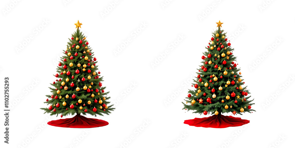 Obraz premium Christmas Tree - Traditional Red and Gold Decor - Isolated on a Transparent Background