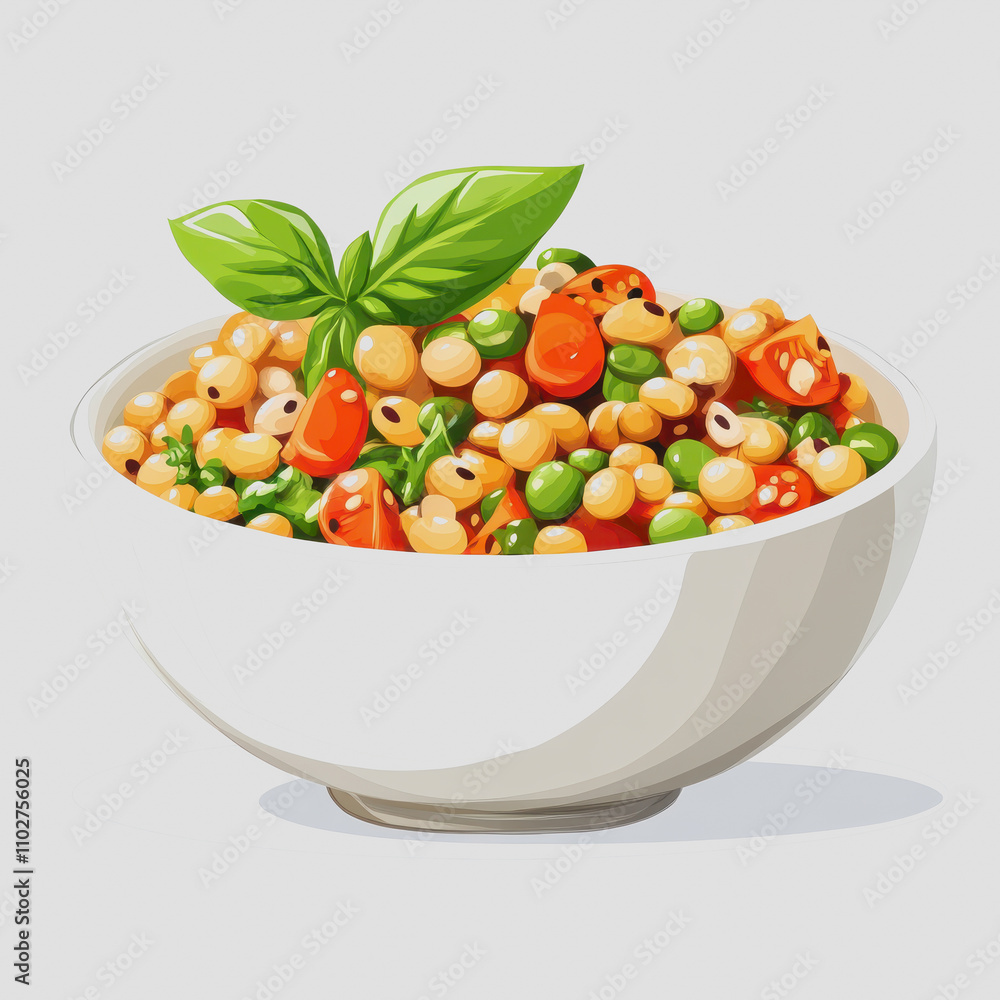 Colorful and Healthy Quinoa Salad Bowl with Fresh Vegetables and Basil Leaves, Perfect for Nutritious Meal Preparation and Healthy Eating Inspiration Colorful and Healthy Quinoa Salad Bowl with Fresh Vegetables and Basil Leaves, Perfect for Nutritious Meal Preparation and Healthy Eating Inspiration