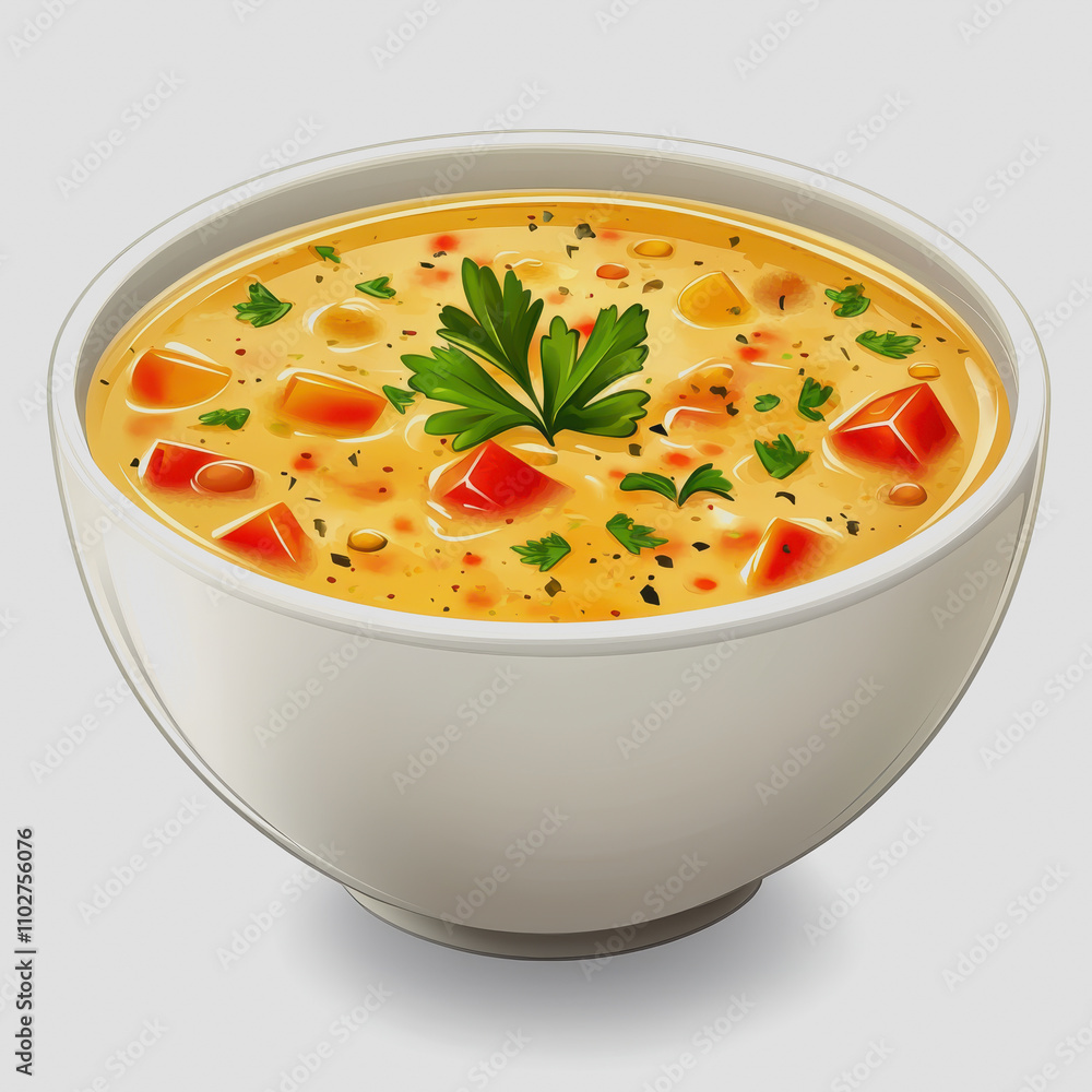 Creamy Vegetable Soup in a White Bowl with Fresh Parsley Garnish, Ideal for Healthy Eating, Comfort Food, and Culinary Presentations Creamy Vegetable Soup in a White Bowl with Fresh Parsley Garnish, Ideal for Healthy Eating, Comfort Food, and Culinary Presentations