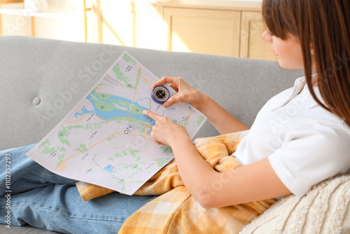 Female tourist with compass...