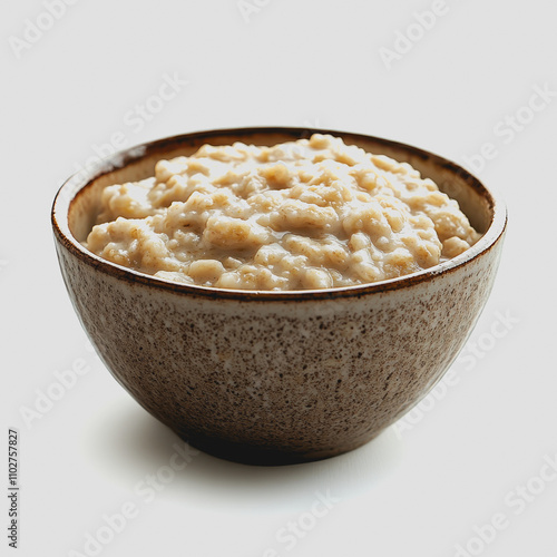 Delicious and Creamy Oatmeal in a Rustic Bowl on a Neutral Background, Perfect for Breakfast or Healthy Lifestyle Choices