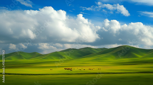 Beautiful Grassland of Hulunbuir in Inner Mongolia	 photo