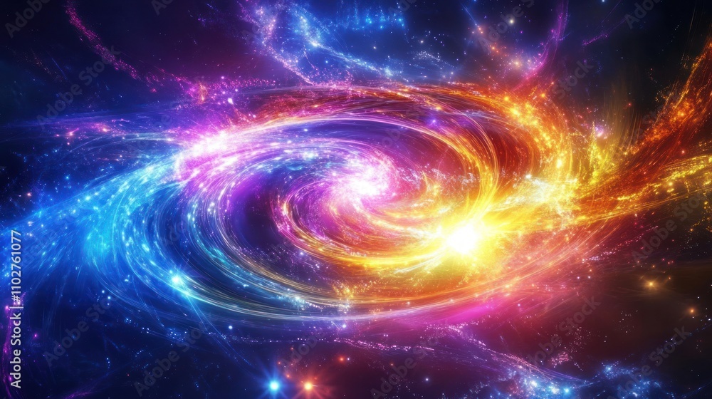 A vibrant cosmic swirl of colors representing a galaxy or nebula in space. A vibrant cosmic swirl of colors representing a galaxy or nebula in space.