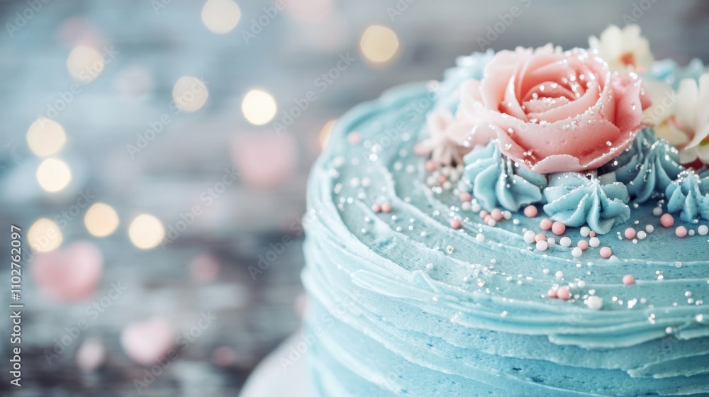 A beautifully designed birthday cake features smooth blue icing and vibrant floral decorations, perfect for any festive occasion A beautifully designed birthday cake features smooth blue icing and vibrant floral decorations, perfect for any festive occasion