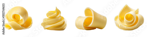 Delicious butter curls and swirls on a white isolated background.