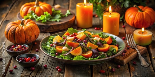 A symphony of warm colors: Low light pumpkin salad photo, capturing the spirit of autumn.