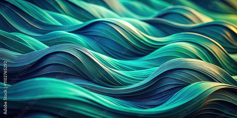 Fototapeta premium Blue-green background with intricate vintage wavy AI lines.