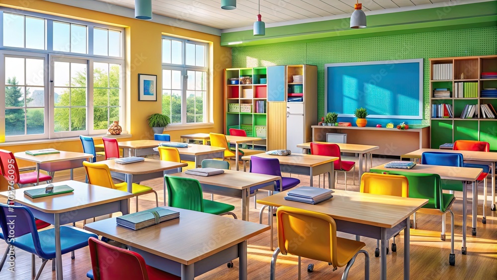 Colorful classroom scene with vibrant school supplies, education, classroom, colorful, vibrant, school supplies, crayons Colorful classroom scene with vibrant school supplies, education, classroom, colorful, vibrant, school supplies, crayons