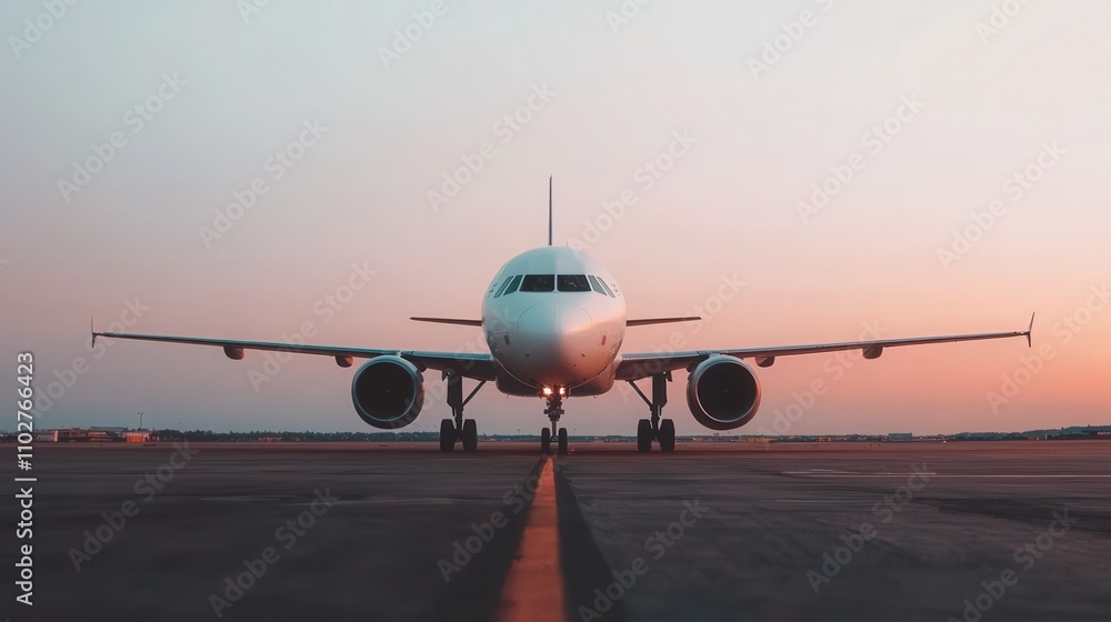 Mechanics preparing passenger plane for test flight at airport sunset Mechanics preparing passenger plane for test flight at airport sunset
