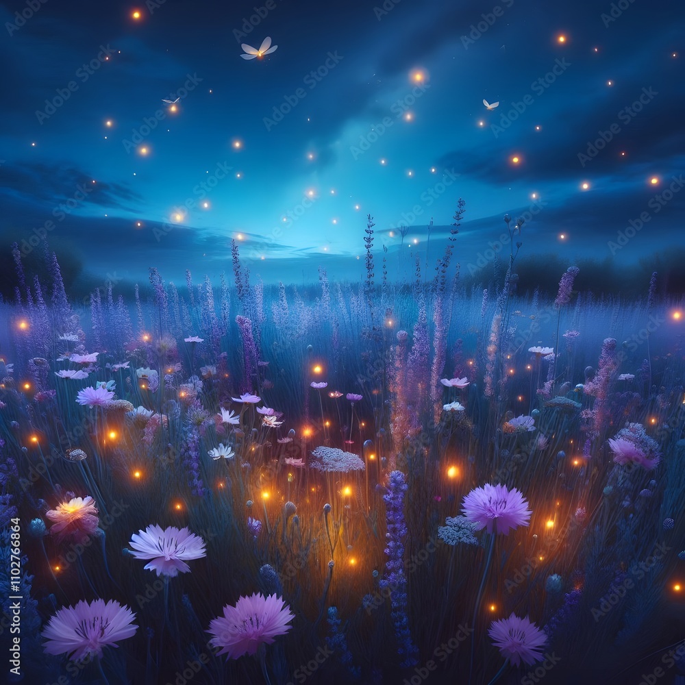 Fototapeta premium Enchanted Wildflower Meadow at Dusk