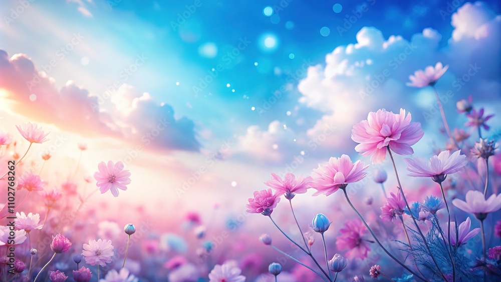 Obraz premium Delicate hues dance from cerulean to coral, creating a calming pastel gradient.