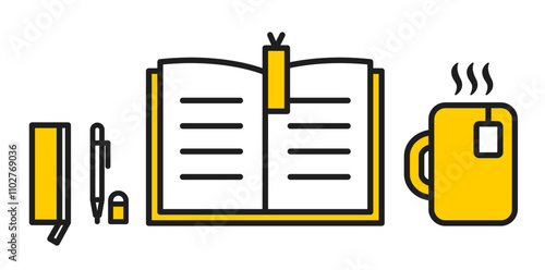 読書をしている人のデスクの上