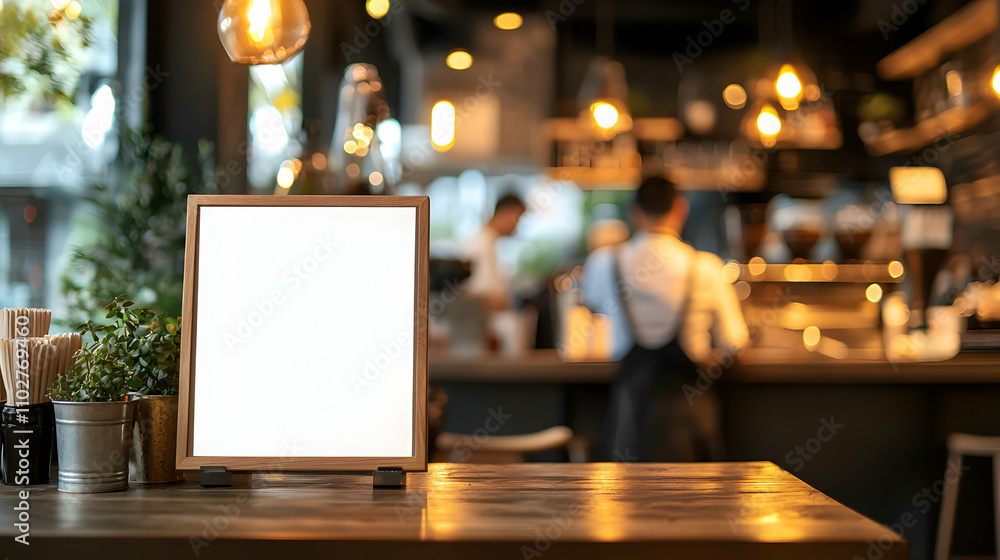 Cozy Modern Cafe Setting with Blank Menu Board Cozy Modern Cafe Setting with Blank Menu Board