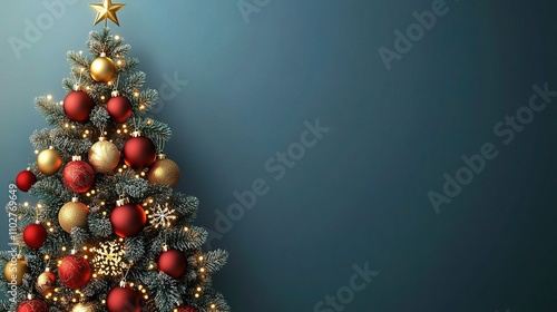 Elegant Christmas Tree with Gold and Red Ornaments and Lights