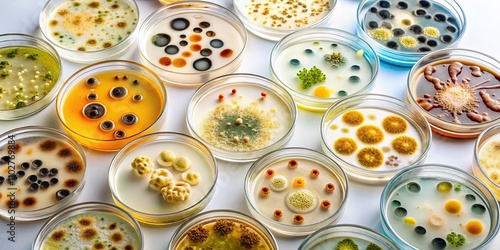 Various colonies of bacteria and fungus growing in petri dishes, bacteria, fungi, colonies, petri dish