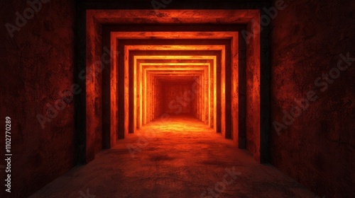 Digital art mysterious perspective of ancient underground tunnels