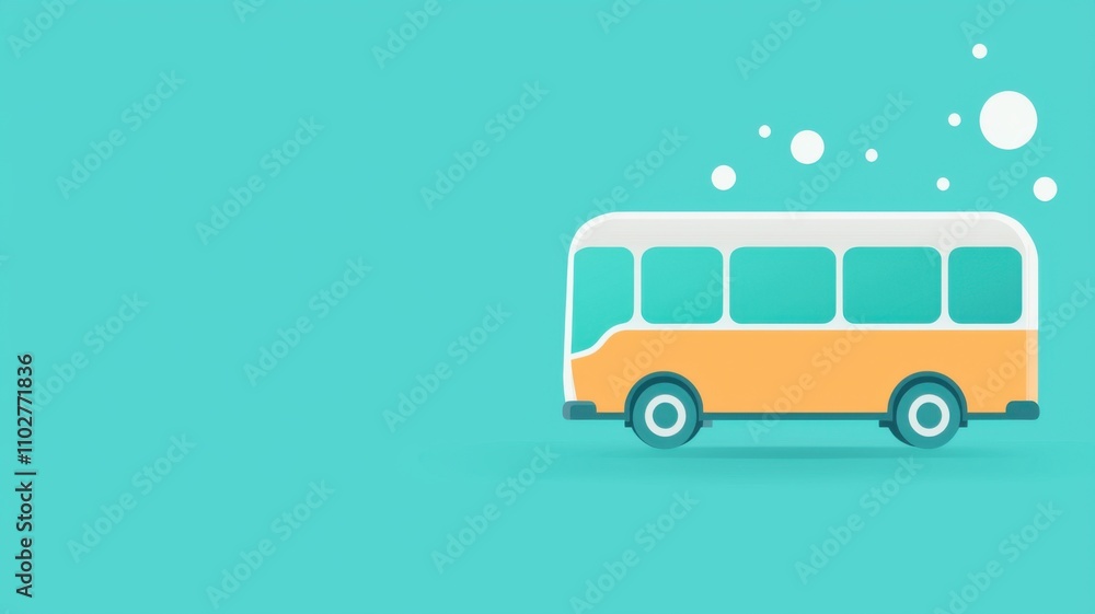 Traveling budget saving. Colorful bus illustration on a vibrant blue background. Traveling budget saving. Colorful bus illustration on a vibrant blue background.