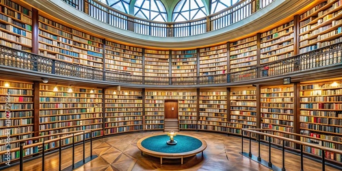 Colorful books on shelves at round building, Stadsbibliotek in Stockholm, Sweden, Stockholm photo