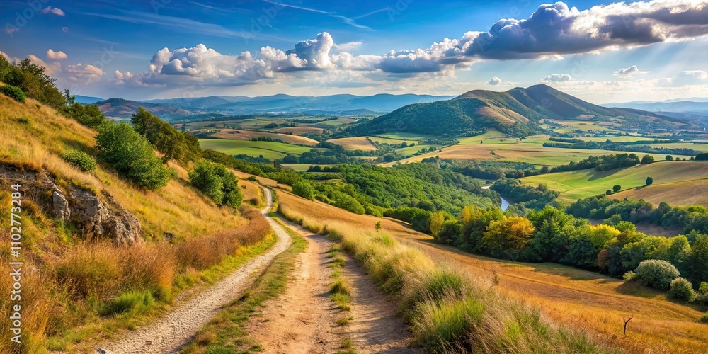 Obraz premium Hiking trail with stunning views of the Euganean Hills in regional park, mountain, trail, nature, hillside, outdoor