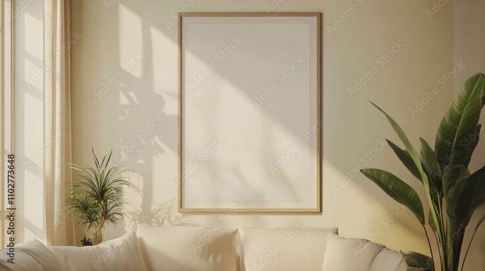 Blank Frame Adorns Minimalist Living Room Setting Blank Frame Adorns Minimalist Living Room Setting