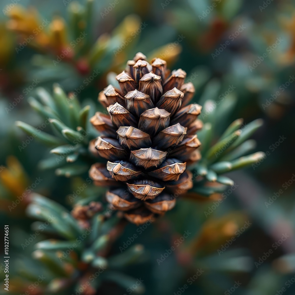 Pine cone and branch, miniature landscape, tilt-shift macro. Pine cone and branch, miniature landscape, tilt-shift macro.