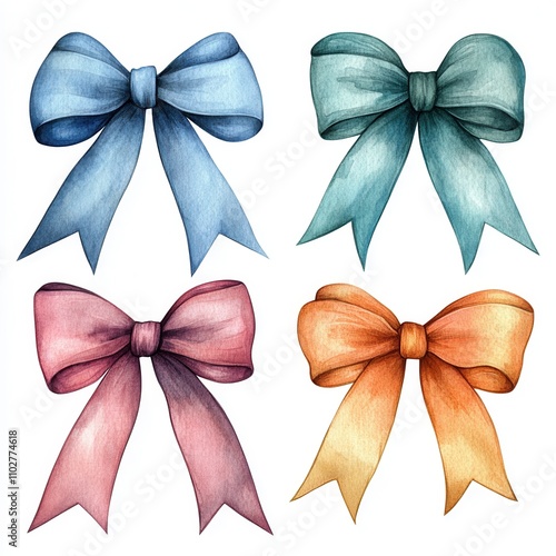 Colorful ribbon bows illustration in four different shades. photo