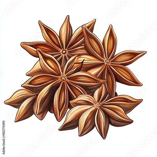 Star anise spice with wooden texture, aromatic kitchen ingredient.