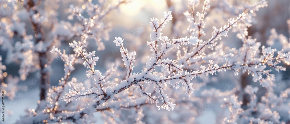 A close-up of snow-covered branches with delicate twigs and sparkles in the soft winter light, frosty foliage, frozen landscape, , nature's beauty A close-up of snow-covered branches with delicate twigs and sparkles in the soft winter light, frosty foliage, frozen landscape, , nature's beauty