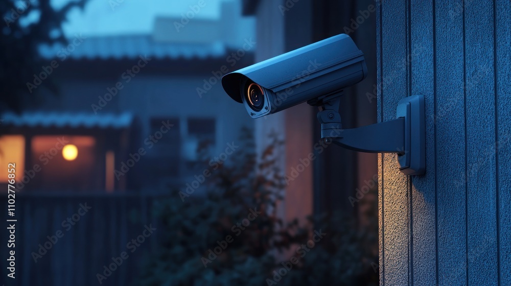 Nighttime Security Camera Surveillance System on Residential Building Exterior Nighttime Security Camera Surveillance System on Residential Building Exterior