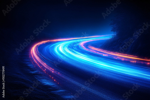 Abstract background of long explosure tale light on black ,Technology backgroud photo