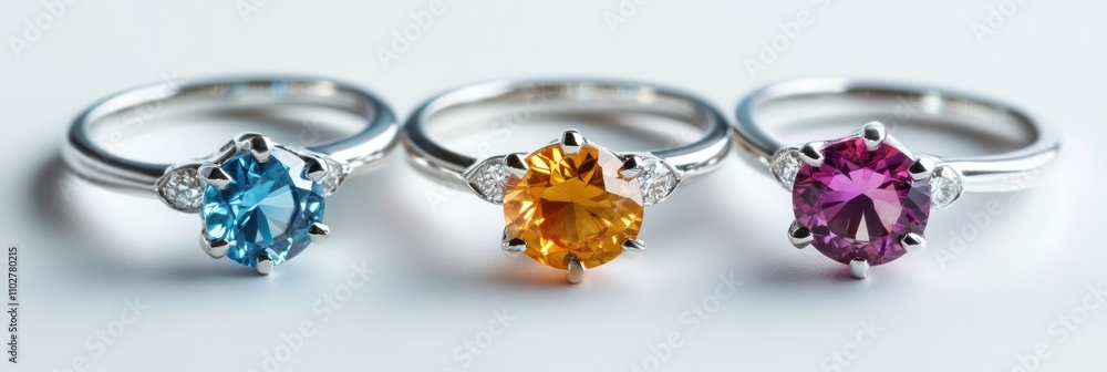 Three Elegant Rings Featuring Vibrant Gemstones Three Elegant Rings Featuring Vibrant Gemstones