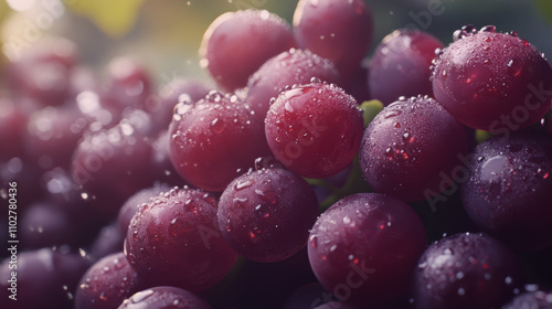 Wallpaper Mural Fresh grapes glistening with water droplets, showcasing their rich purple color and natural beauty. close up view highlights their texture and freshness Torontodigital.ca