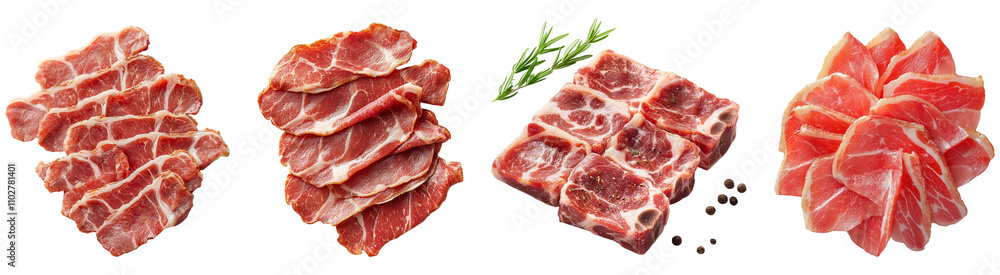 Collection Bacon Slices Isolated On Transparent Background Collection Bacon Slices Isolated On Transparent Background