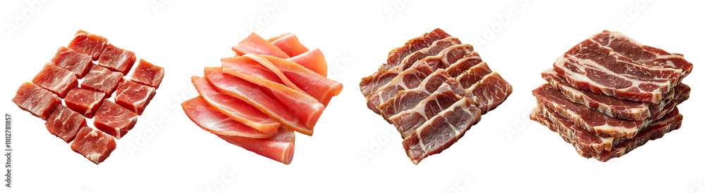 Collection Bacon Slices Isolated On Transparent Background Collection Bacon Slices Isolated On Transparent Background